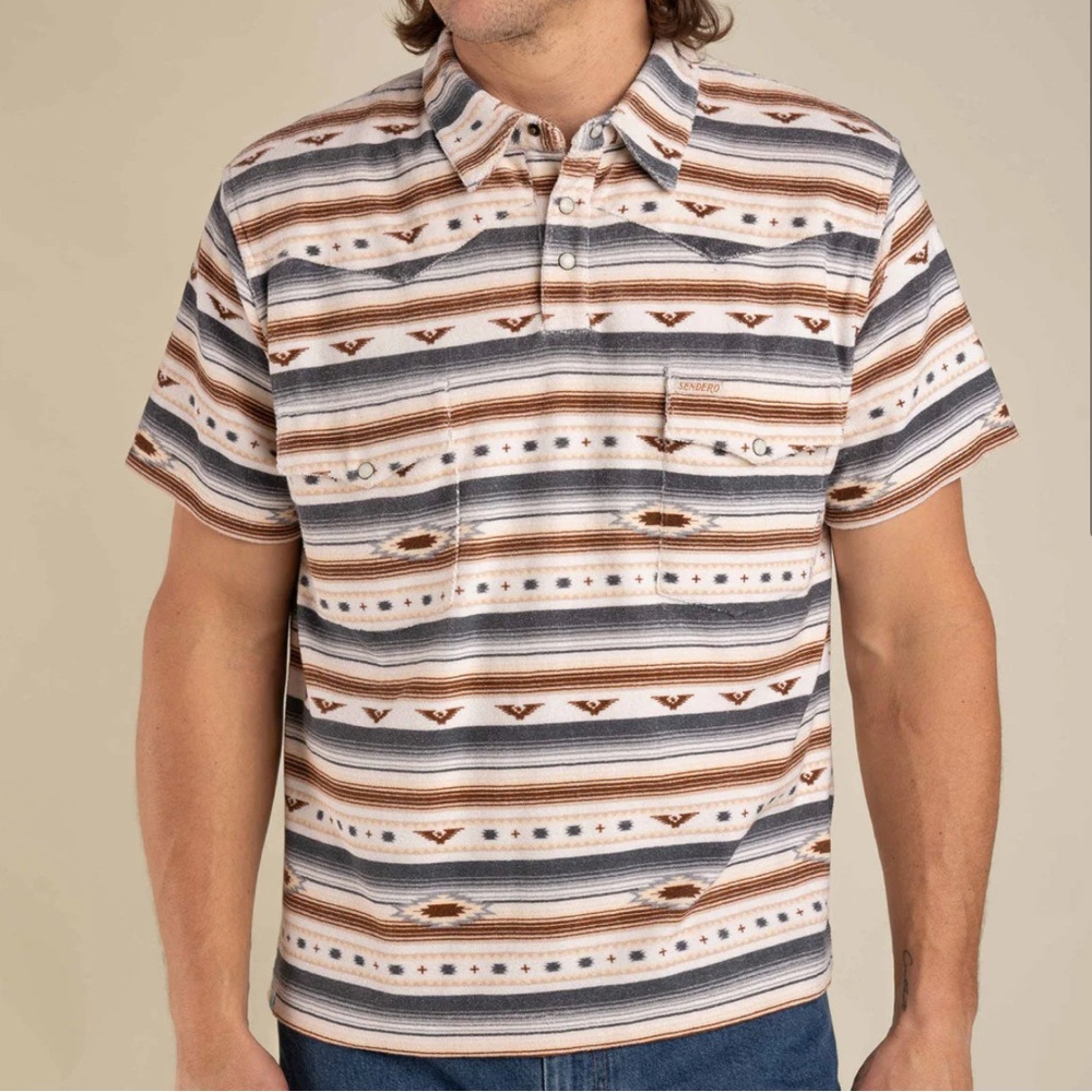 Sendero Provisions Co. Men's Striped Short Sleeve Shirt - Brown and Gray NWT